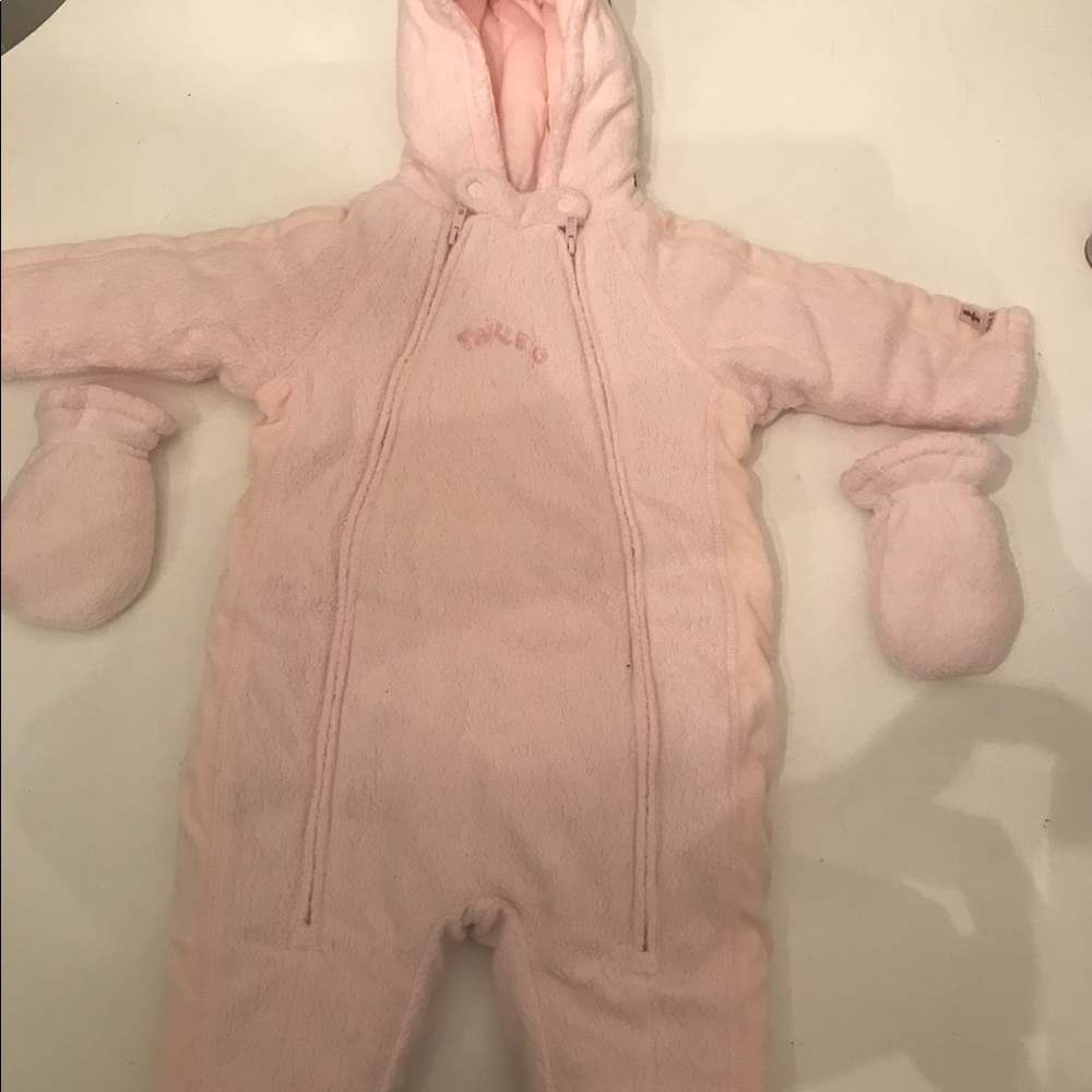 New One piece baby snowsuit that is light pink